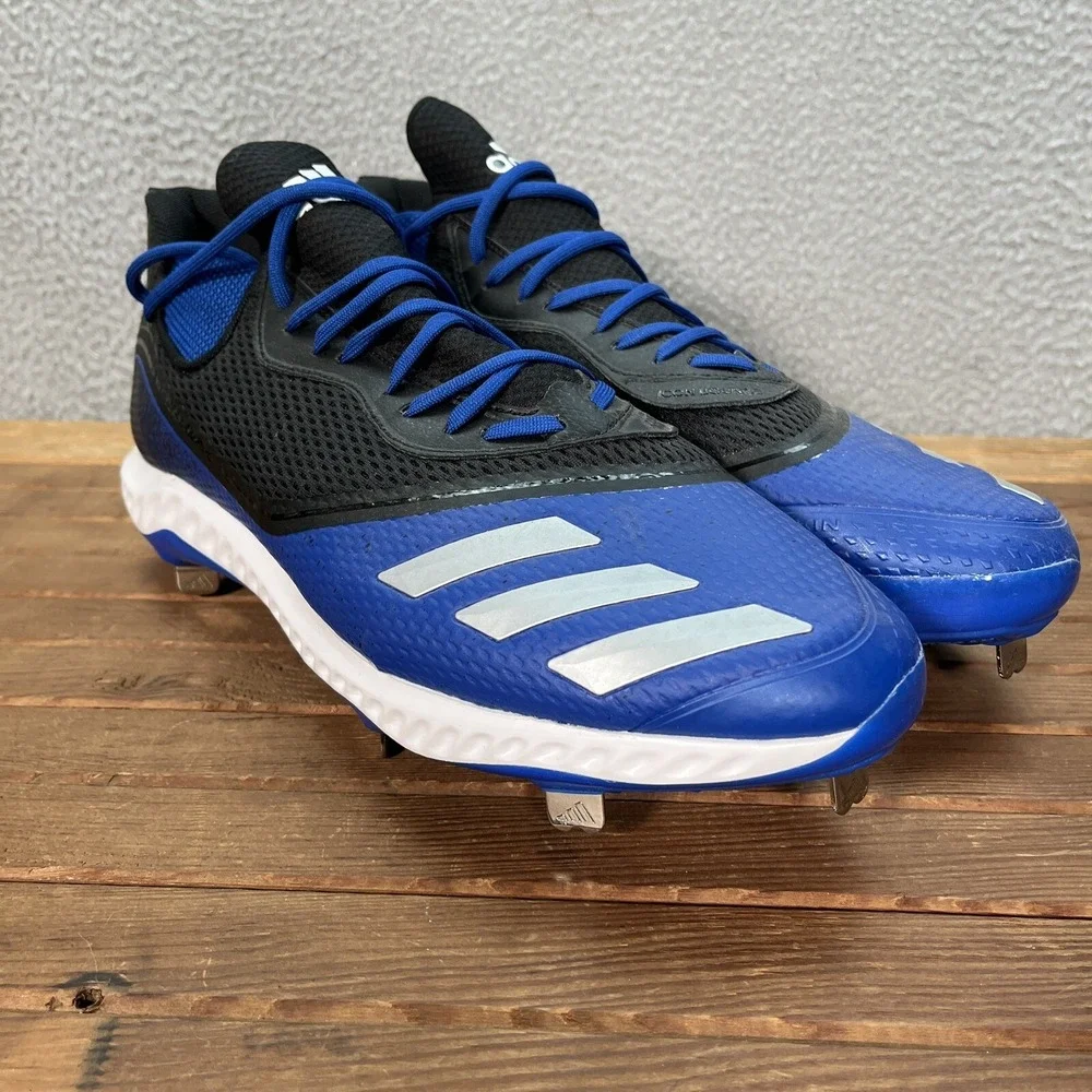 Adidas Baseball‎ Cleats Mens 16 Black Blue White Icon V Bounce Shoes Sports NEW